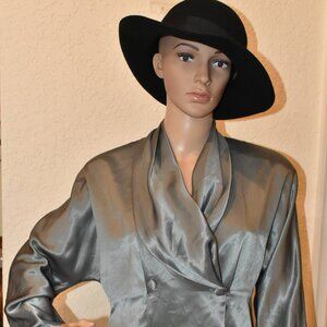 Vintage Satin, double-breasted, long-sleeve, Green shade blouse US M
